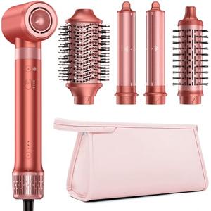 HITTIONA 5 in 1 High-Speed Hair Dryer Brush - Hot Air Styler & Hair Styler, Fast Drying Blow Dryer Brush No Heat Damage Multi-Styler Auto Wrap Curlers for Volumizing Curl Straighten Frizz-Free