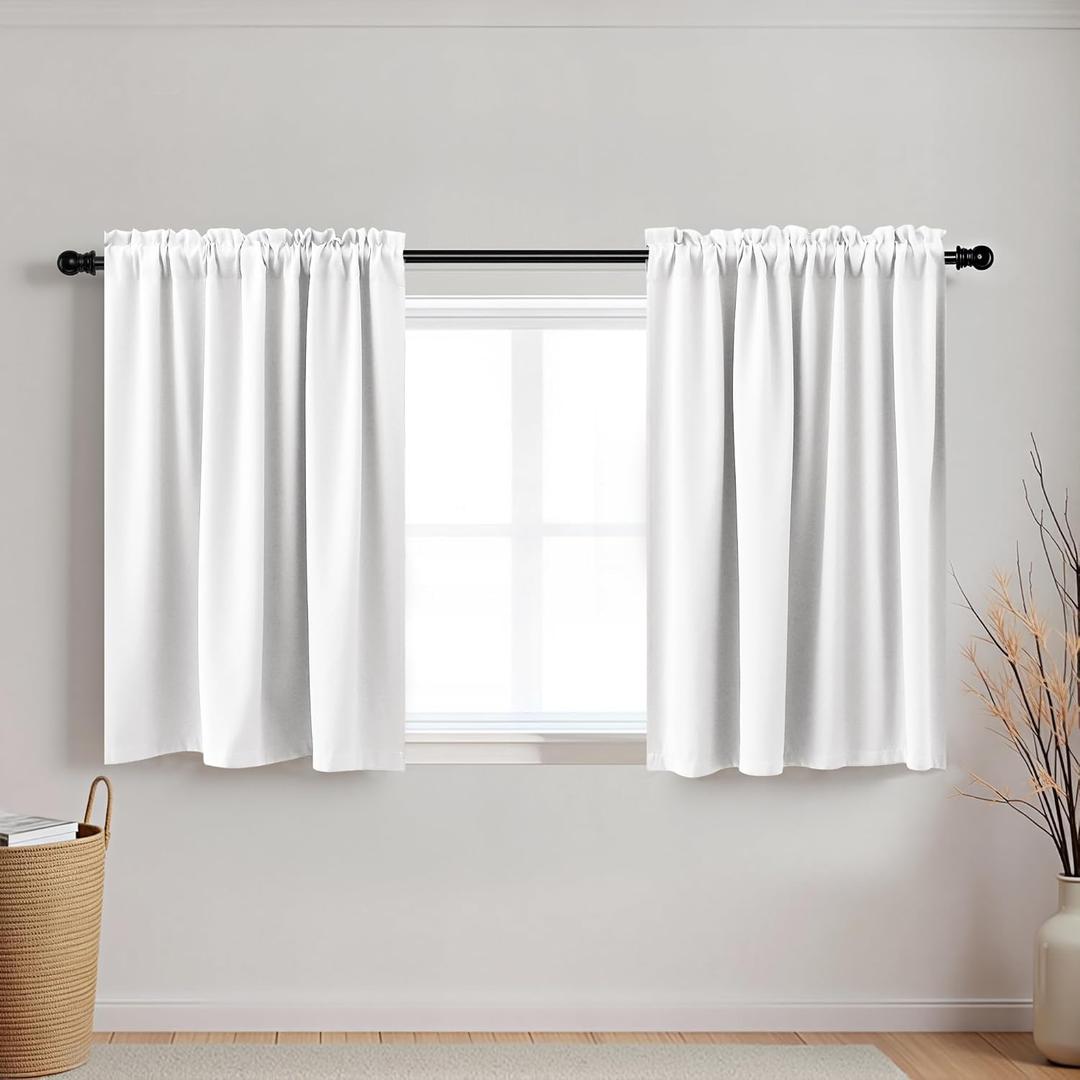 KOUFALL White Blackout Curtains 50% Black Out Cafe Curtains for Kitchen,24 x 24 Inch Length