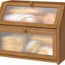 Bread Box for Kitchen Counter, Large Bamboo Wood Double Layer Bread Box, Wooden Bread Storage Capacity (Brown)