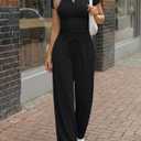 Trendy Queen Women's 2 Piece Matching Lounge Sets Summer Henley Neck Slightly Crop Top Wide Leg Pants Casual Sweat Suit, XL