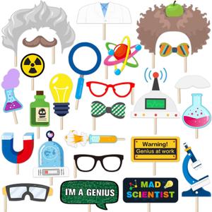 Science Photo Booth Props 30 Packs Mad Crazy Scientist Birthday Celebrating Anniversary Graduation Party Decoration Photo Booth Props Science Selfie Props (MadScientist)
