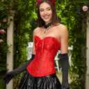 SZIVYSHI Corset Tops for Women, Bustier Shapewear Lingerie, Lace Waist Push Up Bodysuit (Red, S)