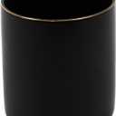 HANKOR Ceramic Pencil Holder for Desk - Cute Gold Trim Pen Aesthetic Makeup Brush Cup Holder Organizer for Desktop Storage Stationery Office Home Supplies, Black