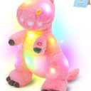 Houwsbaby 13'' Glowing LED T-Rex Dinosaur Light Up Stuffed Animal Soft Colorful Plush Toy Hugging Present for Kids Boys Girls Babies Accompany at Night Pet Decoration Holiday Birthday,Pink