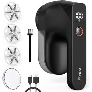 Fabric Shaver - Ziitty Lint Remover for Clothes, Sweater Defuzzer with LCD Display, 3-Speeds, 6-Blade, Type-C Rechargeable, Sweater Shaver to Remove Pilling Fuzz Lint Balls Pills for Clothes Furniture