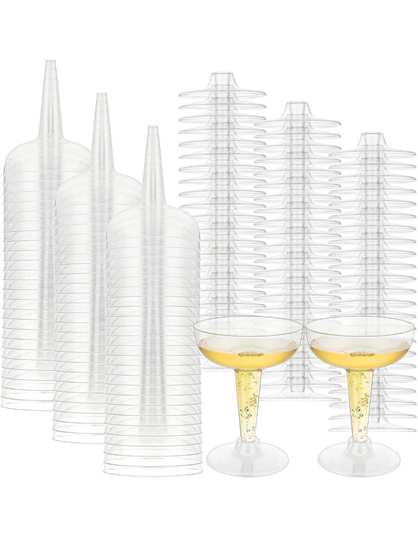 100 Pack Plastic Champagne Coupe Glasses, Disposable Plastic Party Champagne Glasses, 4 Oz Clear Cocktail Martini Margarita Wine Cups for Birthday Wedding Party