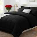 CozyLux Queen Comforter Set Black, 7 Pieces Bed in a Bag, Black Comforter Queen Size, All Season Bedding Sets with Stitch Quilted Comforter, Flat Sheet, Fitted Sheet, Pillowcases