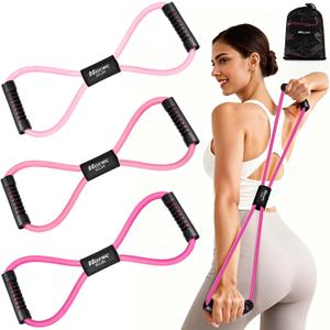 Resistance Bands, Figure 8 Resistance Band, Exercise Bands with Handles, Weights Workout Bands for Arms, Back, Shoulder, Leg, Physical Therapy, Pilates, Home Workout Equipment That Replace Dumbbells (1-Pink)