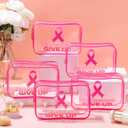 Set of 10 Small Makeup Bag Breast Cancer Awareness Pink Ribbons Cosmetic Bags PVC Waterproof Travel Organizer Toiletry Makeup Pouches Breast Cancer Gifts for Women Nurses(Character Style)