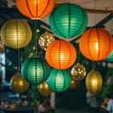 Green Orange Paper Lanterns Decorative 15pcs Party Hanging Decorations for Bachelorette Wedding Birthday Baby Shower Graduation Anniversary Green orangeThemed Room Decor (Green,orange,brown,gold,ivory White)
