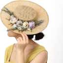 COSDREAMER Victorian Hat Womens Girls Tea Party Hats Vintage Flowers Flat (Beige)