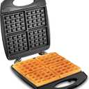 Hamilton Beach Non-Stick Belgian Waffle Maker with Indicator Lights, Makes 4 4" x 5" Mini Waffles, Hashbrowns or Keto Chaffles at Once, Compact Design for Easy Storage, Black & Stainless Steel (26020)