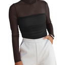 REORIA Women’s Trendy Sexy Mock Turtle Neck Long Sleeve Sheer Mesh Ruched Going Out Bodysuits Tops, Size L