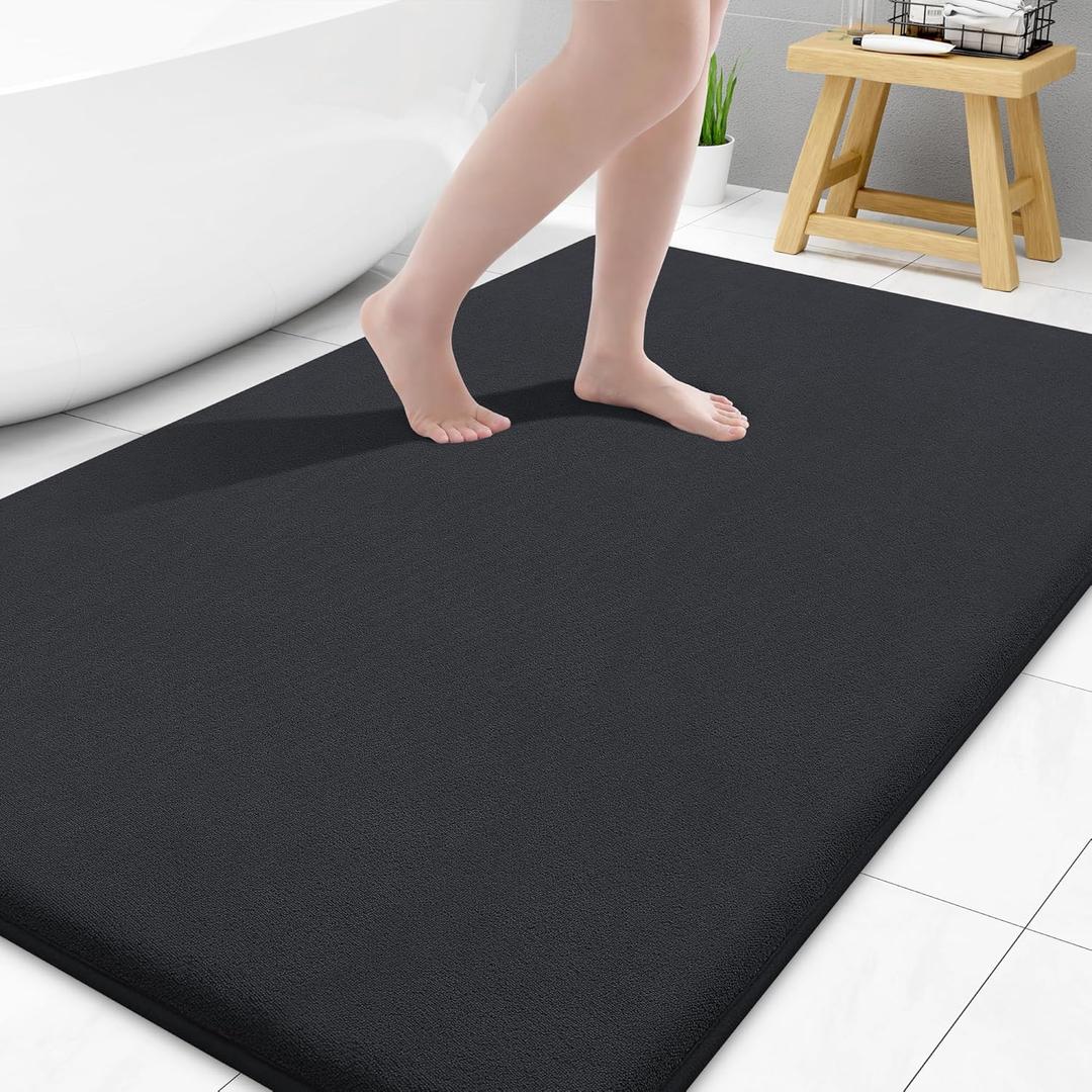 Smiry Memory Foam Bath Mat 47x32, Extra Soft and Absorbent Bathroom Mats, Non Slip Washable Carpet for Floor, Shower and Tub, Black