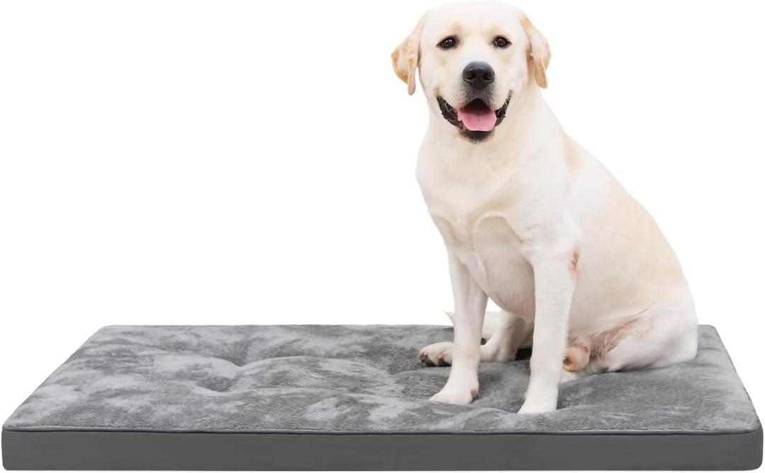 Dog Bed for Crate Washable Plush Dog Bed Kennel Pad Pet Sleeping Mat with Anti-Slip Bottom,47x29 Inch, Grey