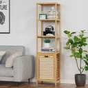 Bamboo Tilt Out Laundry Hamper, 4-Tier Tilt Out Hamper for Laundry with Shelf & Removable Clothes Basket - Can Convert to 2-Tier Pull-Out Laundry Hamper & 2 Tier Freestanding Shelf, Beige (1 x 50 L with 4 shelves)