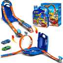 Race Track Toy Car Set with 2 Race Cars,2 in 1 Car Tracks Style with Storage Box,Changeable Tracks Toys Birthday Gifts for Kids 3 4 5 6 7 8+Year Old Boys Girls (Blue)