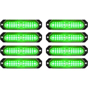 ASPL 8pcs Sync Feature Ultra Slim 12-LED Surface Mount Flashing Strobe Lights for Truck Car Vehicle LED Mini Grille Light Head Emergency Beacon Hazard Warning Lights (Green)