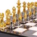 Metal Chess Set for Adults and  Marbling Chess Board with Chess Pieces  Travel Chess Sets with Extra Queens with zinc Alloy Metal Pieces  Ideal for Beginners and Professional Players