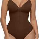 FeelinGirl Shapewear Bodysuit Tummy Control for Women Zip-Up Shapewear Thong Waist V Neck Body Shaper Going Out Size Sma