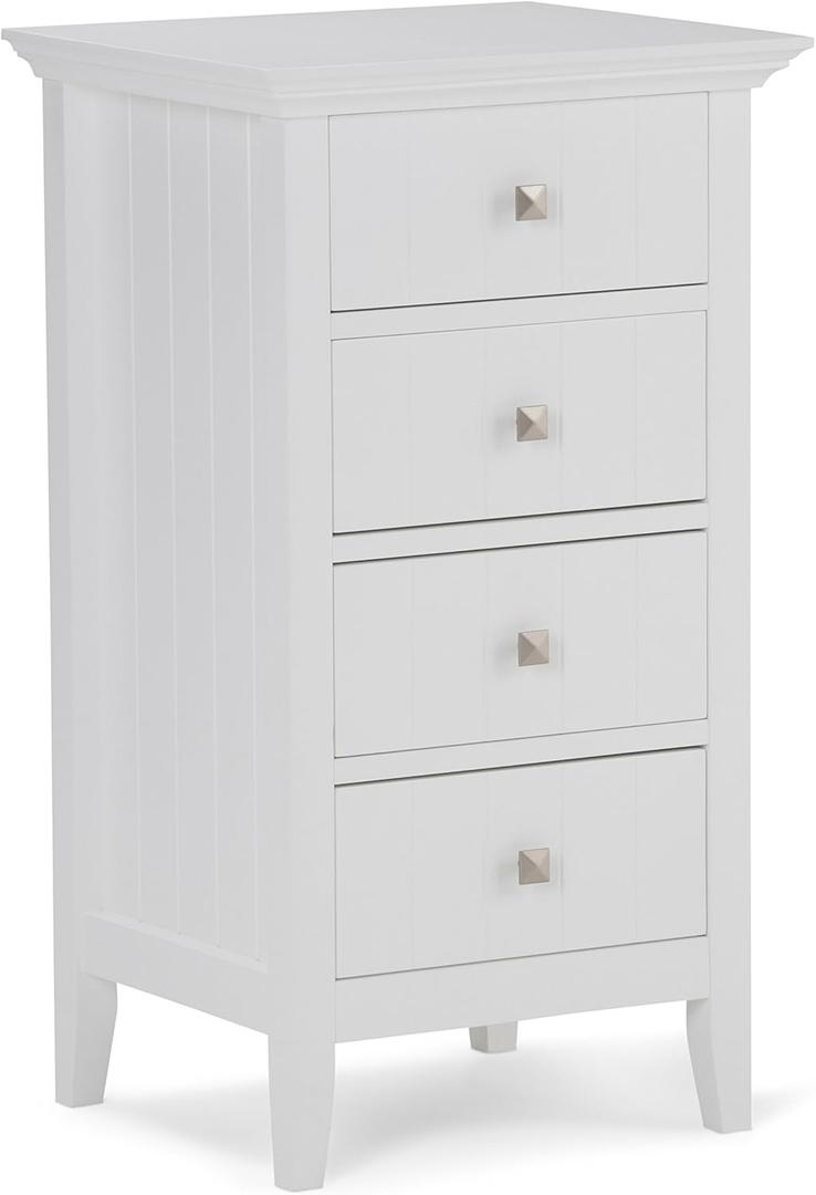 SIMPLIHOME Acadian Bath Cabinet - 18 inch Wide Four Drawer Floor Bathroom Storage Cabinet in Pure White, Contemporary Bathroom Storage for Bath or Powder Room with Metal Drawer Glides and Sleek Design