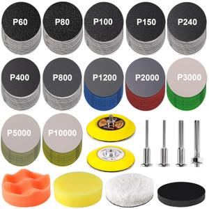 130 Pieces 3 Inch Sanding Disc, GOH DODD Headlight Restoration Kit Hook and Loop Sanding Pads 60 to 10000 Grit Wet Dry Sandpaper with 1/8" 1/4 Shank, Backer, Polishing Pads and Interface Pad