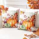 6 x Artscope Fall Decorative Throw Pillow Covers 20x20 Inch Set of 2, Watercolor Pumpkin Fallen Leaves Outdoor Farmhouse Pillow Cases for Home Sofa Couch-Orange