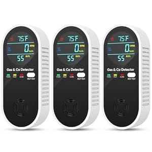 NICGOL Upgraded Natural Gas Leak Detector & Carbon Monoxide Detectors - 4 in 1 Natural, Propane, Co and Gas Detector -Carbon Monoxide Detectors Plug in -Temperature & Humidity for Home, RV (3 Packs)