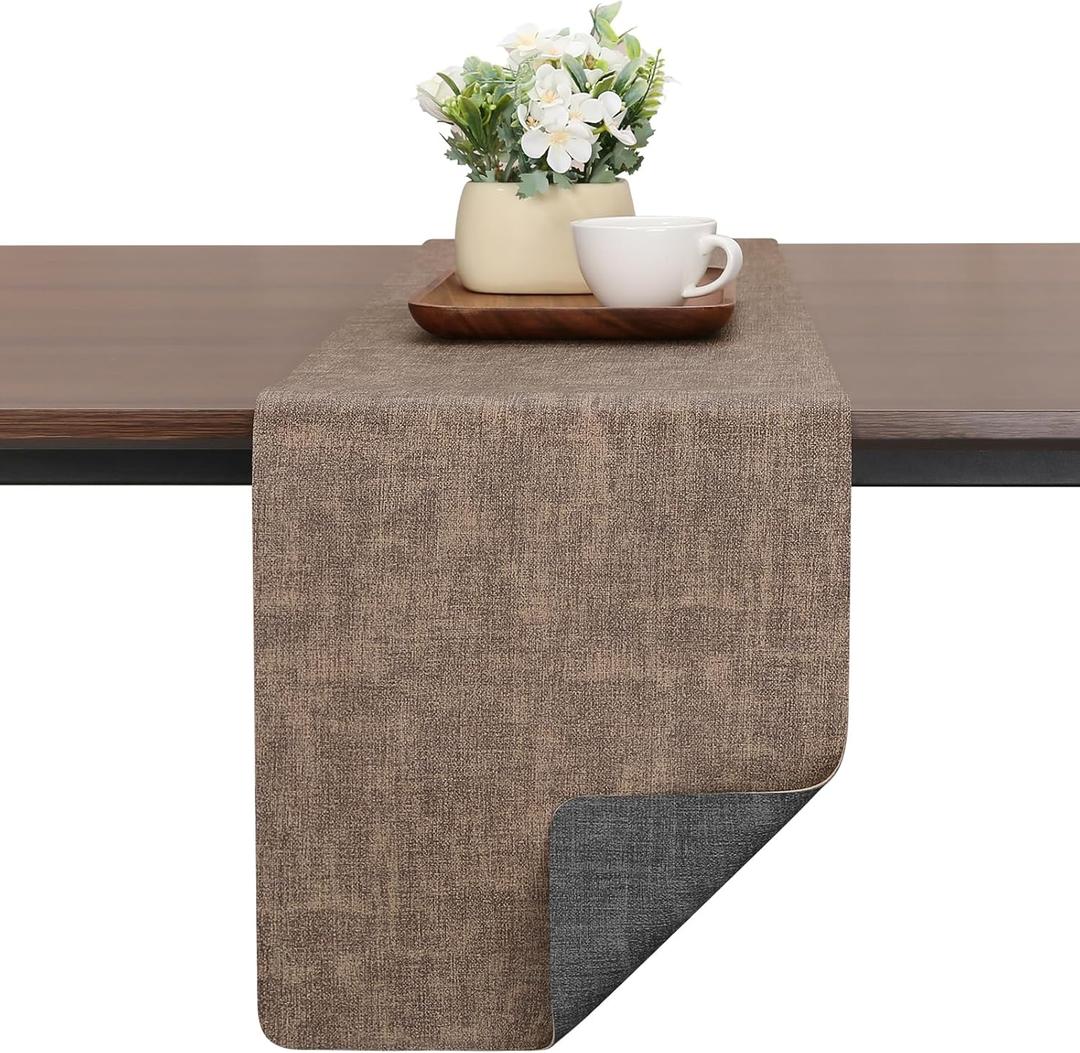 Table Runners 94 Inches Long, Dual-Sided Faux Leather Farmhouse Table Runner Waterproof Heatproof Non-Slip for Living Room Party Home Decor Holiday Decorations(Gray Brown, 12 x 94 Inch)