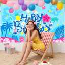 SAVITA Hawaiian Luau Happy Birthday Backdrop, 70.9x47.2in Cartoon Theme Tropical Photo Banner Decorations Backdrop for Baby Shower Beach Theme Party Decoration