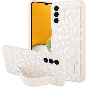 OOK Compatible with Samsung Galaxy A13 5G Leopard Case with Wrist Strap, White Leopard Cheetah Cheetah TPU Shockproof Protection Slim Cover with Camera Protection for Women Girls