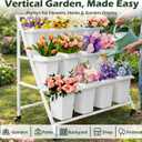 PROLEE Flower Display Stand with 12 Buckets, Flower Cart 3 Layers, Flower Stand Metal with Wheels, Moving Florist Bouquet Shelf, Triangular Rack, White