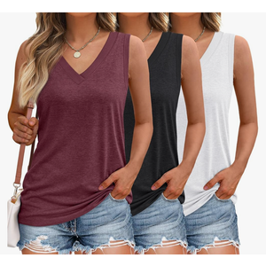 SUNBS Womens 3 Pack T-Shirts Short Sleeve Summer Tops Fashion Basic Tees Comfy Casual Vacation Outfits L