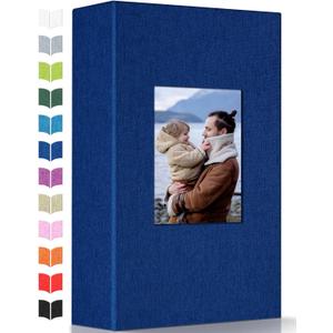 Photo Album 4x6 with 300 Pockets,Slip-in Picture Albums,Linen Cover Memory Book with Front Window,White Page Vertical Photo Book for Wedding,Family,Anniversare,Baby,Vacation (Dark blue)