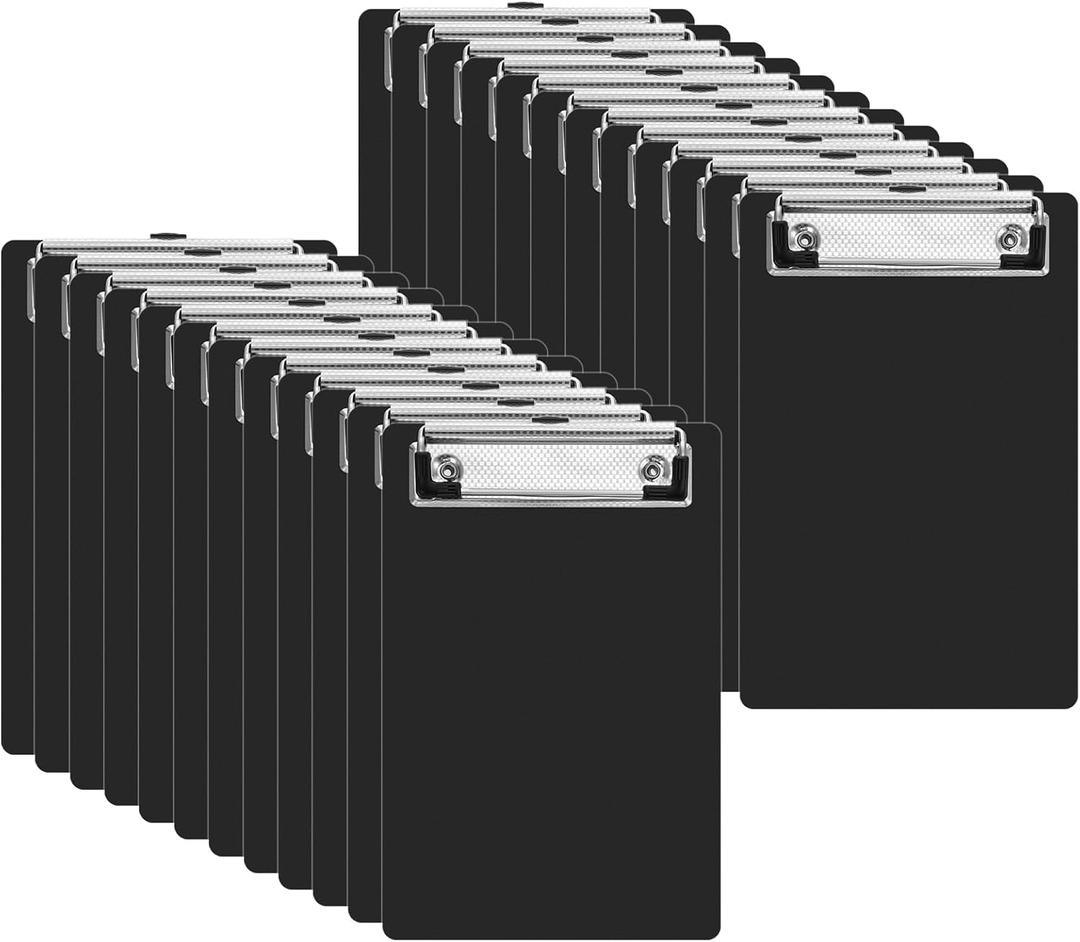24 Pack Small Clipboards 4.7 x 7.3 Inch Mini Clipboards with Pen Holder Clip A6 Memo Clipboard Plastic Pocket Clipboard with Profile Clip for School Office Restaurant Cafe Hotel (Black)