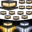Mlambert 12 Pack Solar Powered Post Cap Lights Outdoor for 4x4/6x6 Wood/Vinyl Posts, Waterproof Deck Fence Patio Porch Light Cool/Warm Lighting, Black