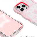 Aitipy for iPhone 13 Pro Max Case, Wavy Frame Cute Ribbon Bowknot Pattern Aesthetic Transparent Back Soft TPU Shockproof Phone Case for Women Girls, Pink