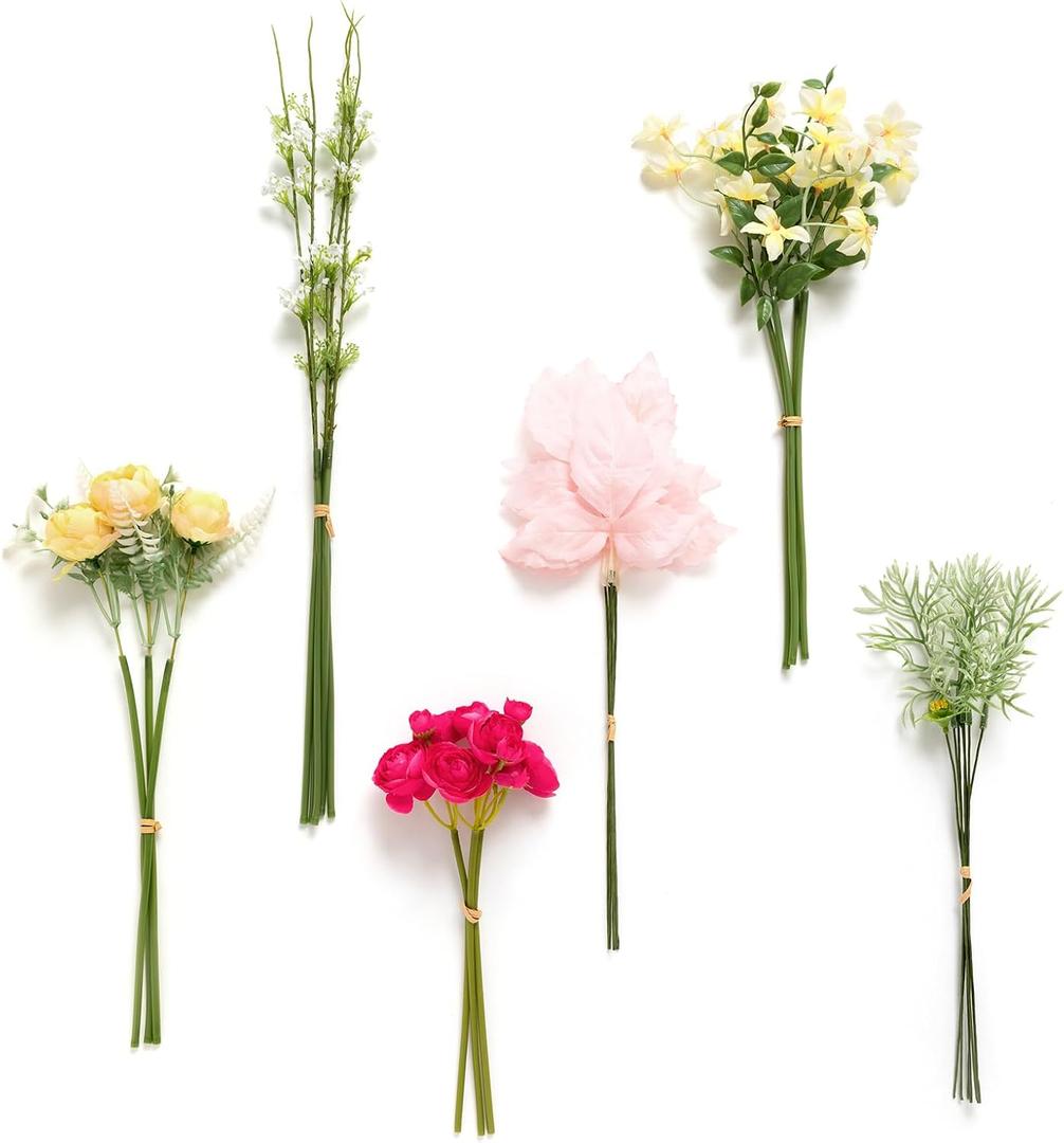 Ling's moment Artificial Greenery Stems Box Set, 27pcs with 6 Kinds of Faux Greenery Picks for DIY Bridal Bouquets Wedding Floral Arrangement Table Centerpieces, Passionate Pink & Blush