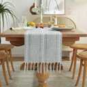 Wracra Rustic Hemstitch Table Runner, Linen Farmhouse Table Runners 72 Inches Long with Tassels for Dining Kitchen Coffee Table Decor, Party and Dresser Decor (Grey, 13"×72")