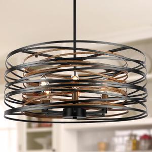 Sigaitwei 6-Light Dining Room Chandeliers Farmhouse，23.6" Large Black Farmhouse Chandelier，Wood Grain and Vintage Black Dining Room Light Fixture for Kitchen Entryway Living Room