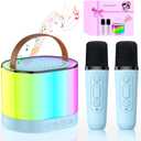 Mini Karaoke Machine for Kids, Toys for Ages 3-13+ Boys Girls, Toys Christmas Birthday Gifts for Boys, Portable Bluetooth Speaker with 2 Wireless Microphones Family Party (Blue 2 Mics)