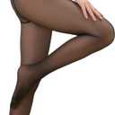 Bontierie Women Fake Transparent Tight Fleece Lined Thick High Waist Elasticity Thermal Pantyhose Warm leggings For Winter (Black) L
