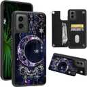 Wallet Case for Motorola Edge 5G 2024 6.6" with Credit Card Holder, Shockproof Protective Soft Silicone Kickstand Double Magnetic Clasp Phone Case for Moto Edge 5G 2024, Purple Moon