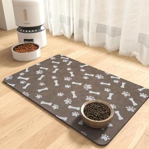 Pet Feeding Mat-Absorbent Dog Food Mat-Dog Mat for Food and Water-No Stains Quick Dry Dog Water Dispenser Mat-Pet Supplies-Dog Placemat Dog Water Bowl for Messy Drinkers (14"x22", Brown)