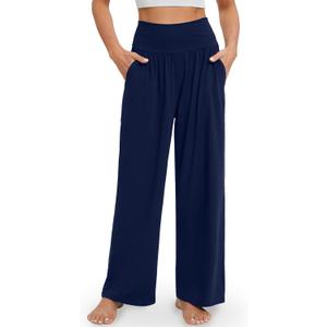 Gracyoga Wide Leg Yoga Pants for Women Casual Loose Cozy Sweatpants High Waisted Lounge Pajama Flowy Pants With Pockets (Small)