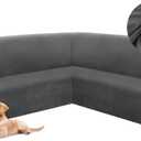 HDCAXKJ Corner Sectional Couch Covers Velvet Stretch L Shape Sofa Cover Soft Thick Sectional Slipcovers Set U Shaped Living Room Non Slip Magic Furniture Protector for Pet Dogs (Dark Gray, X-Large)