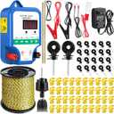 MorningRo 10 Mile Electric Fence Kit for Livestock, 3 Joule 12KV Fence Charger with LED Display, 3366 ft 9-Strand Polywire, 60 Insulators & Ground Rods, AC/DC Fencing System for Horse Cattle Pasture
