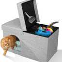 2-in-1 Cat Litter Box Enclosure Furniture with Waterproof Liner  Hidden Cat Litter Box Furniture, Ottoman with Storage & Odor-Control Tray for Small to Medium Breeds (Gray, Medium)