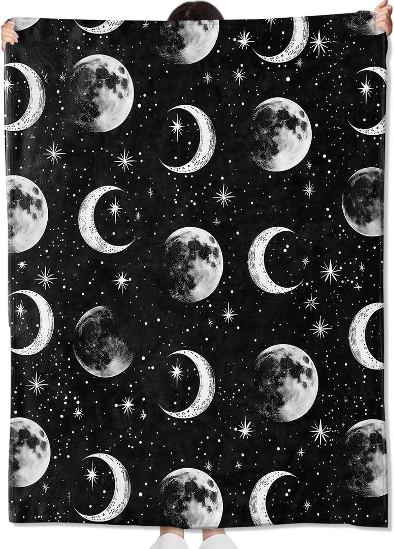 Moon Phases Blanket Gifts for Kids Adult Women, Celestial Astronomy and Space Throw Blankets, Soft Comfy Lightweight for Room Couch Bed Sofa Mystical Decor 50x40in