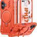 FNTCASE for iPhone 17 Phone Case: Magnetic Stand Case with Built-in Screen Protector Compatible with Magsafe | Ring Kickstand Military Grade Protective Cell Phone Cover | Heavy Duty Cases (Orange)